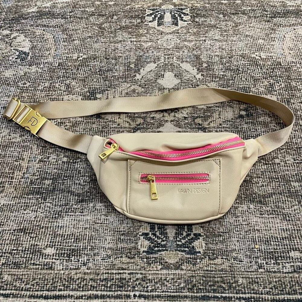 Fawn Design Belt Bag Fanny Pack Cream Ivory Pink Zip Crossbody Vegan Leather